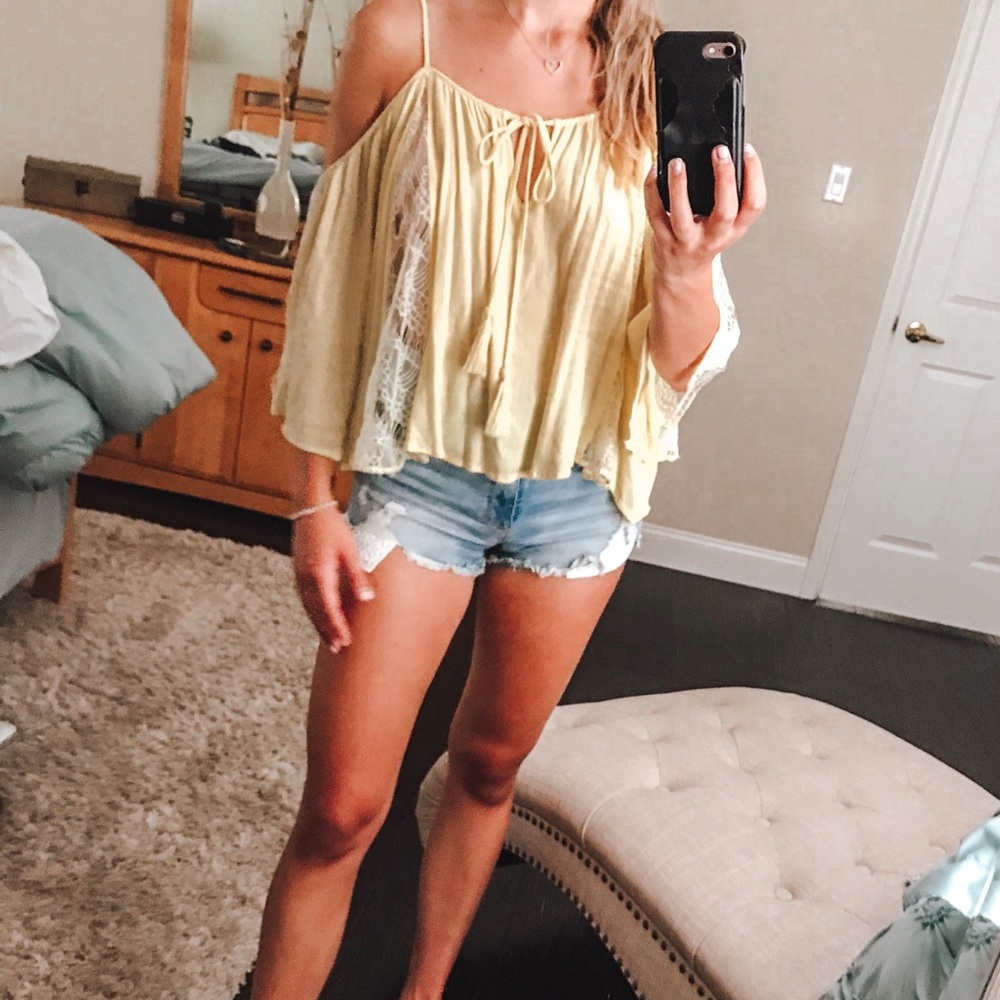 Alya Yellow Cold Shoulder Lace Top